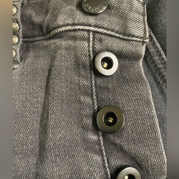 Free People SZ 27 Payton High Waist Studded Jeans Faded Black 80’s Retro Grunge - Picture 13 of 16